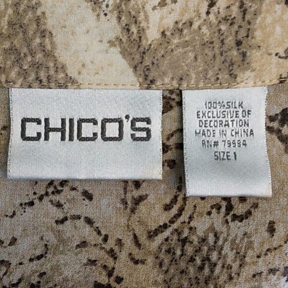 Chico's Tunic Top Size 1 (8) Gold Glam Kanya 100% Silk - Picture 11 of 13